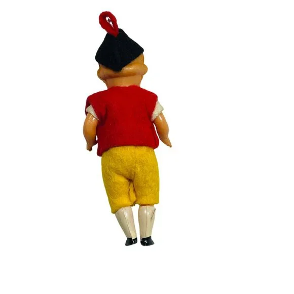 3" Doll With Red Vest Yellow Pants & Black Hat Painted Face Movable Arms & Legs - Picture 2 of 6